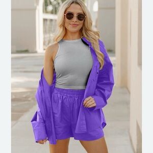 Mimosa Purple Oversized Long Sleeve Button Down Shirt and short set